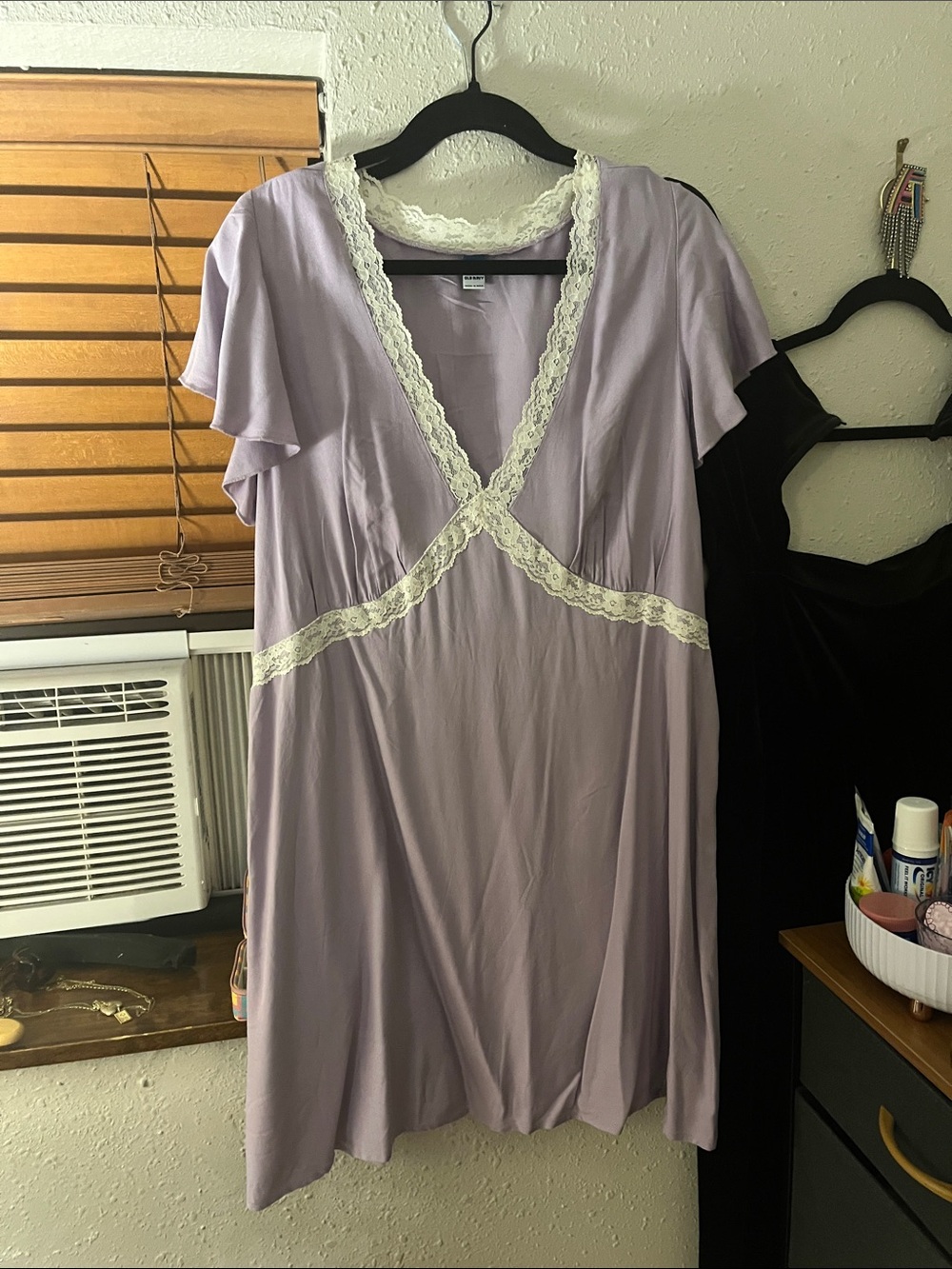 Old Navy Lilac Chemise with Cream Lace Trim